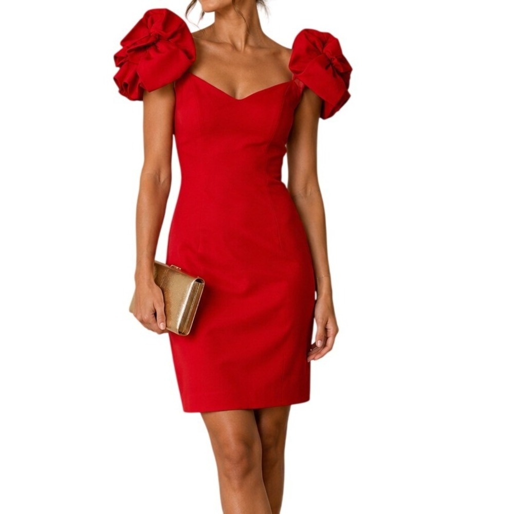 Roberta Red Vintage Shoulder Puff Sleeve Cocktail Dress Women's 7/8